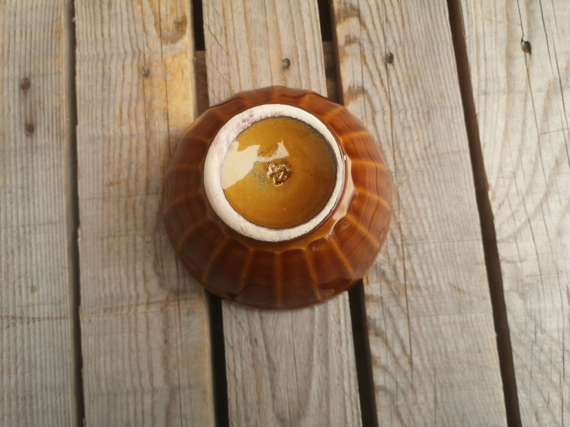 Brown and yellow ceramic bowl Digoin Sarreguemines