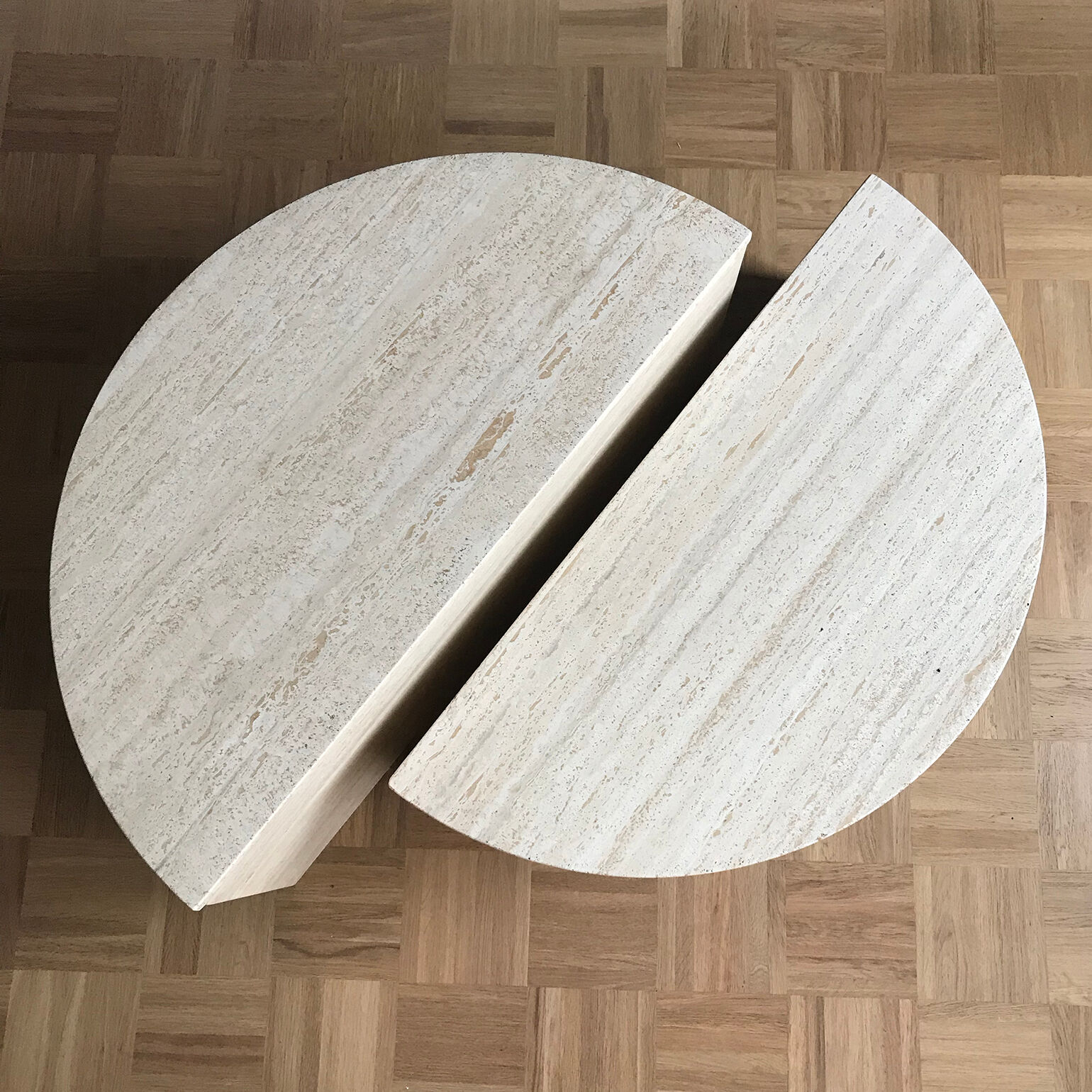 1970s Round Travertine Coffee Table
