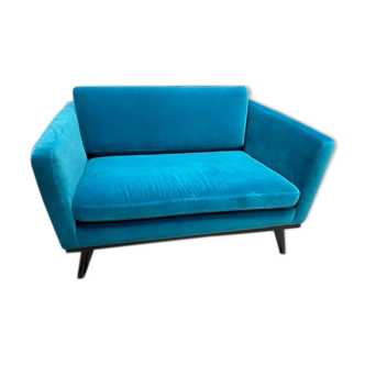 Sofa 120 blue fabric duck black wood