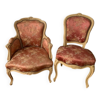 Bergère armchair and chair