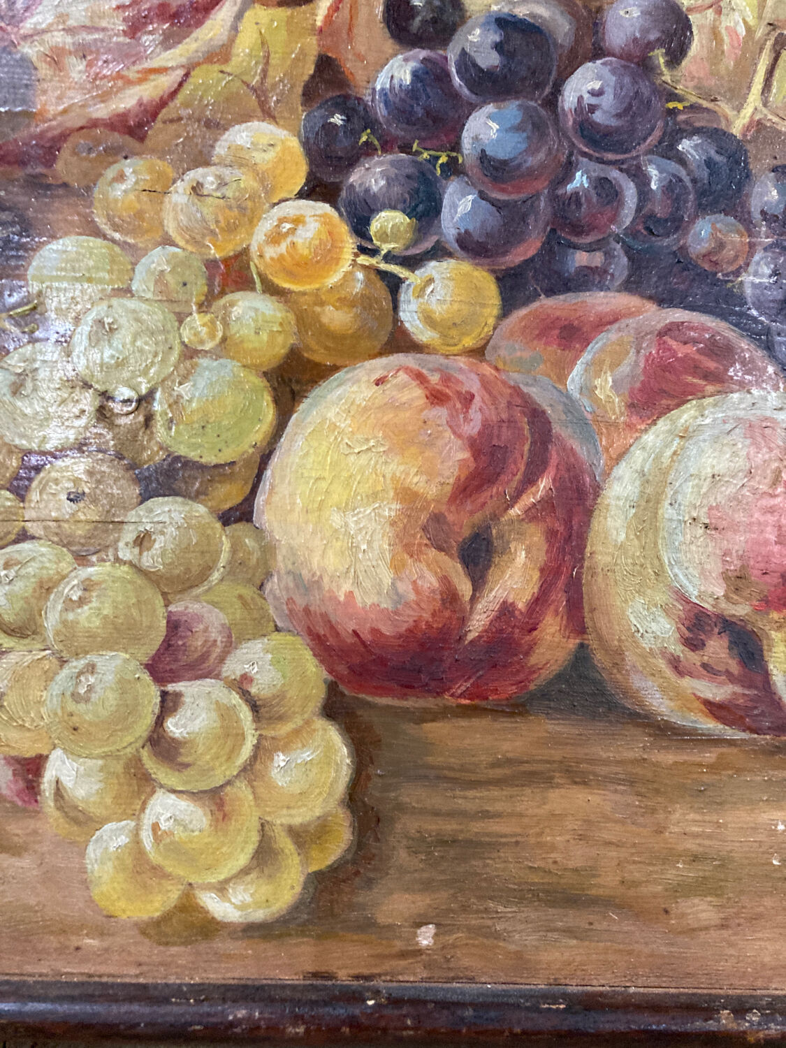 Still life on wood painted in oil 19th