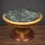 Art Deco table in wood, copper and marble – circular top – around 1930