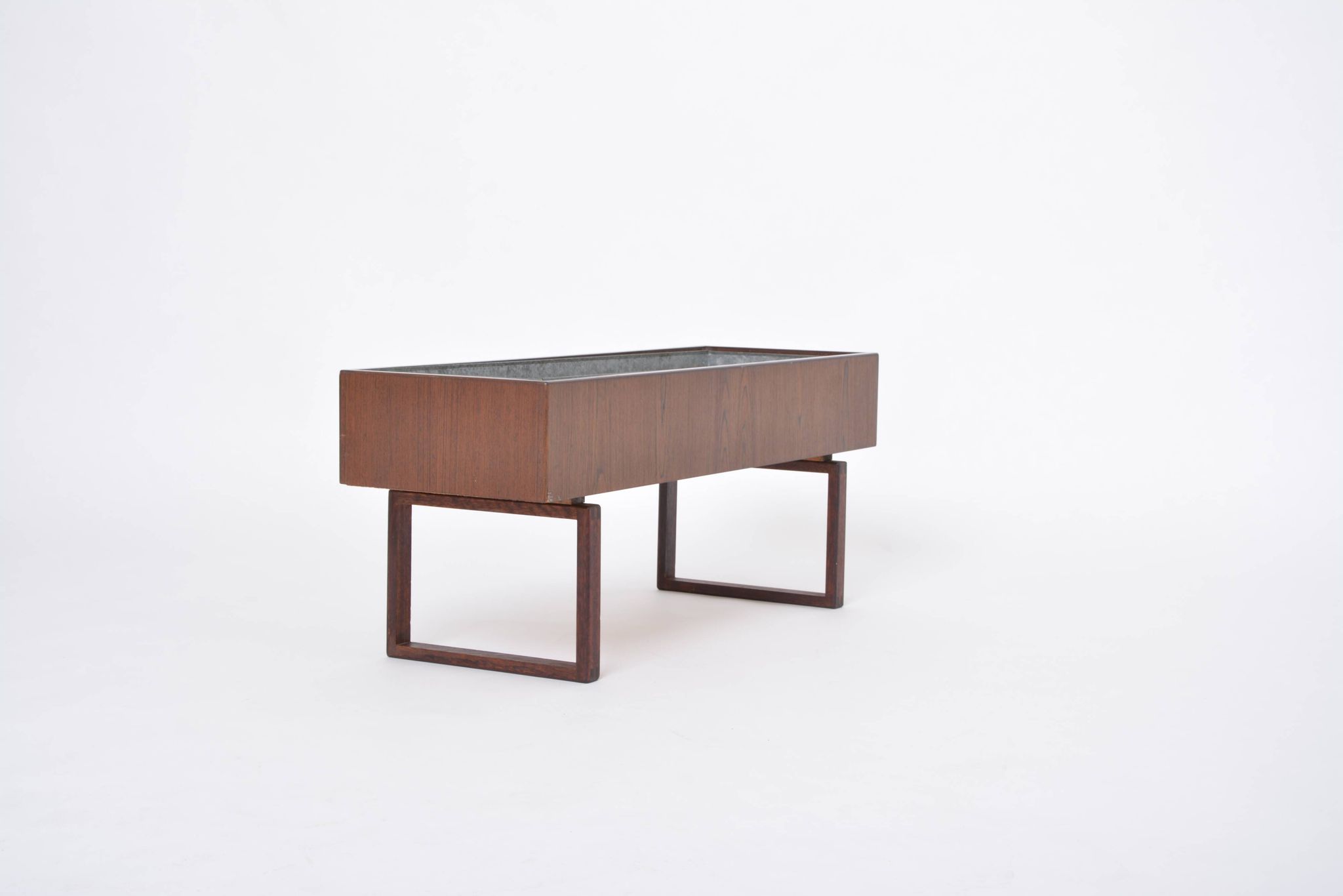 Elegant Danish Midcentury Teak wooden Planter Box with inlay metal tub