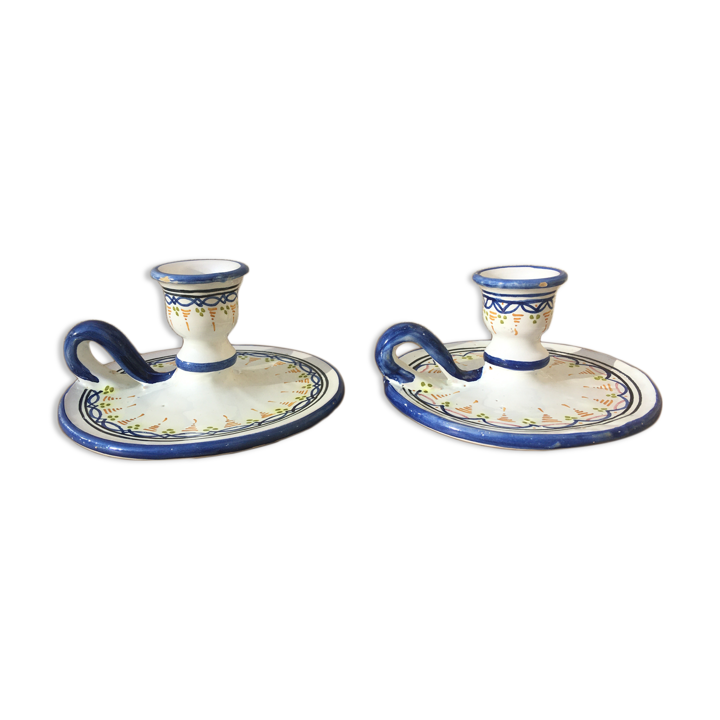 Pair of ceramic cellar rat candle holders