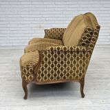 1950s, Danish 3-seater sofa, furniture velour, carved ash wood.