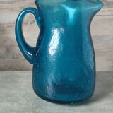 Blue cracked glass pitcher
