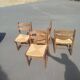 Set of 4 solid oak chairs with straw, in the style of Guillerm.