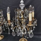 Pair of large electrified girandole candlesticks with crystal tassels