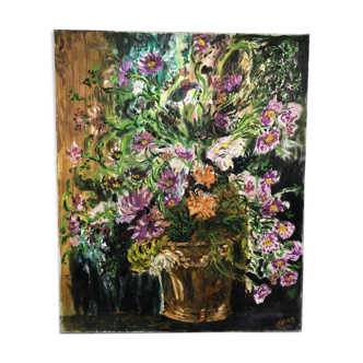 Painting, still life with wild flowers, signed, year 70/80