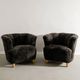 Pair of Swedish Curved Mid Century Modern Armchairs in Dark Sheepskin 1940s