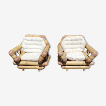 Paire de fauteuils en bambou