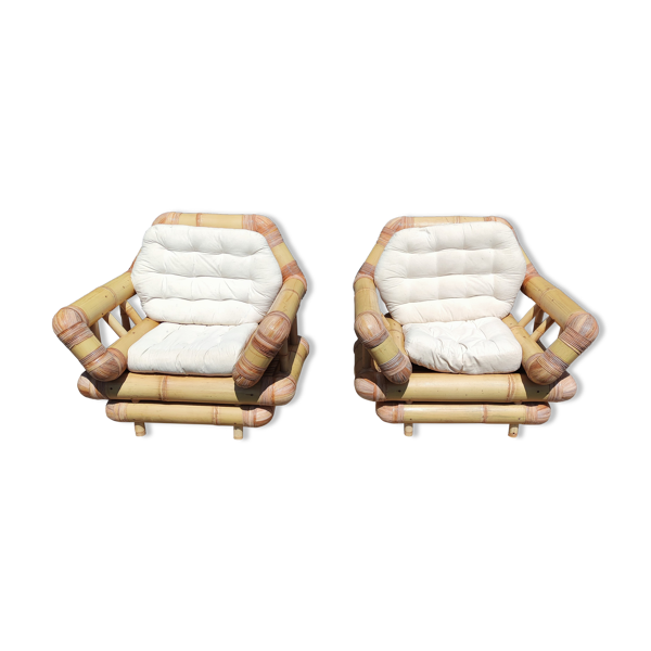 Paire de fauteuils en bambou