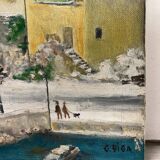 Painting on vintage canvas