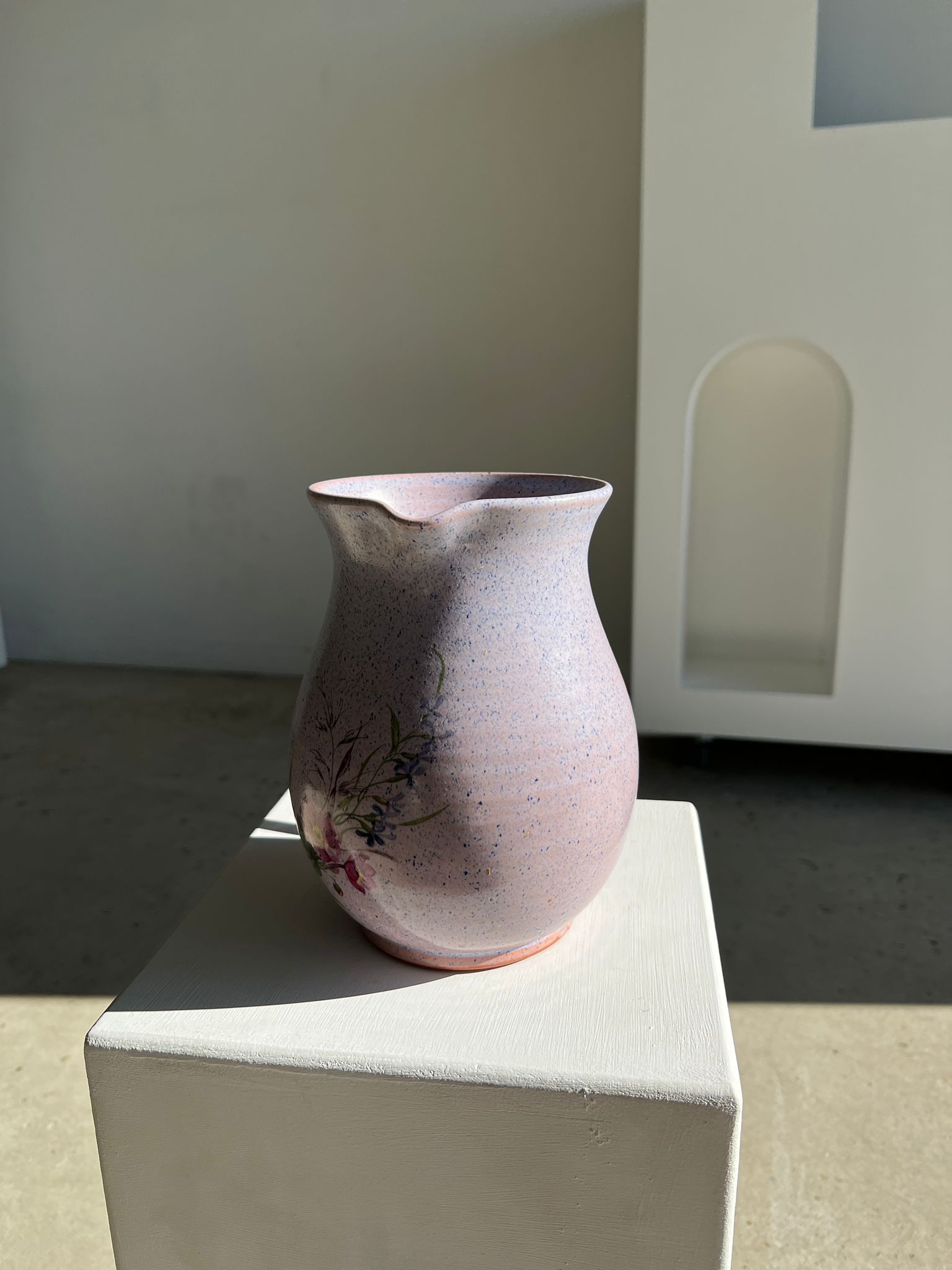 Vintage purple carafe with field flower patterns H:20cm