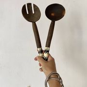 Wooden and horn salad servers
