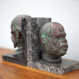 Pair of terracotta and marble bookends, don quixote and sancho panza, paperweight, library