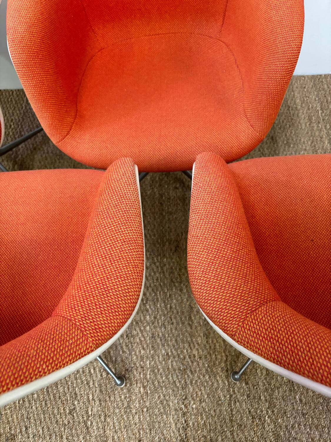Set of 6 Eams armchairs in Hermann Miller orange fiber shell