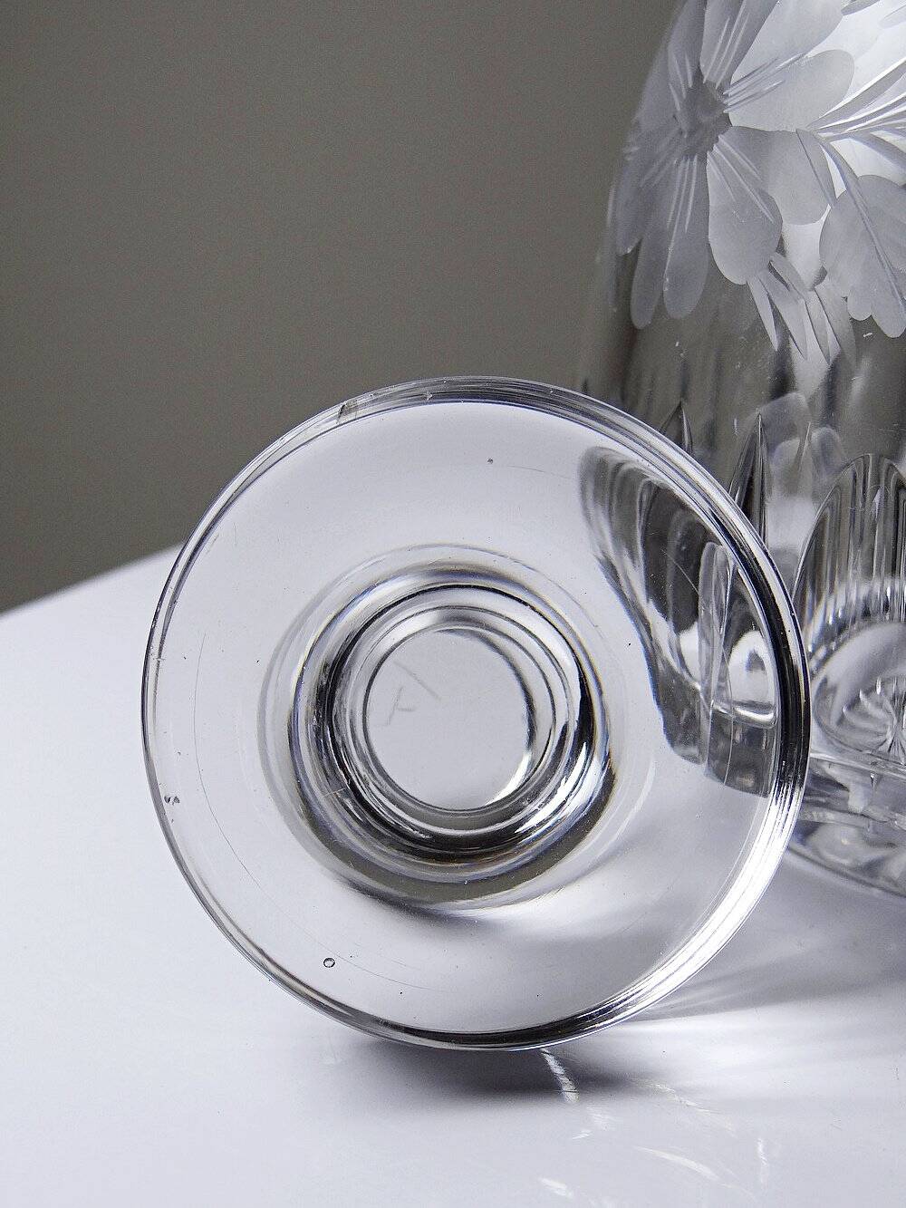Antique cut and engraved crystal carafe with floral decoration, Bohemia, 19th-20th century.