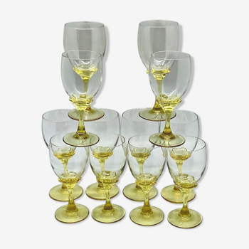 12 glasses with yellow foot