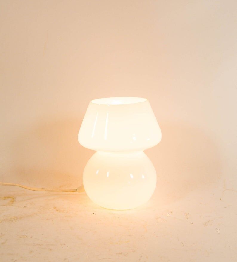 Classic mushroom lamp opaline glass white 80s