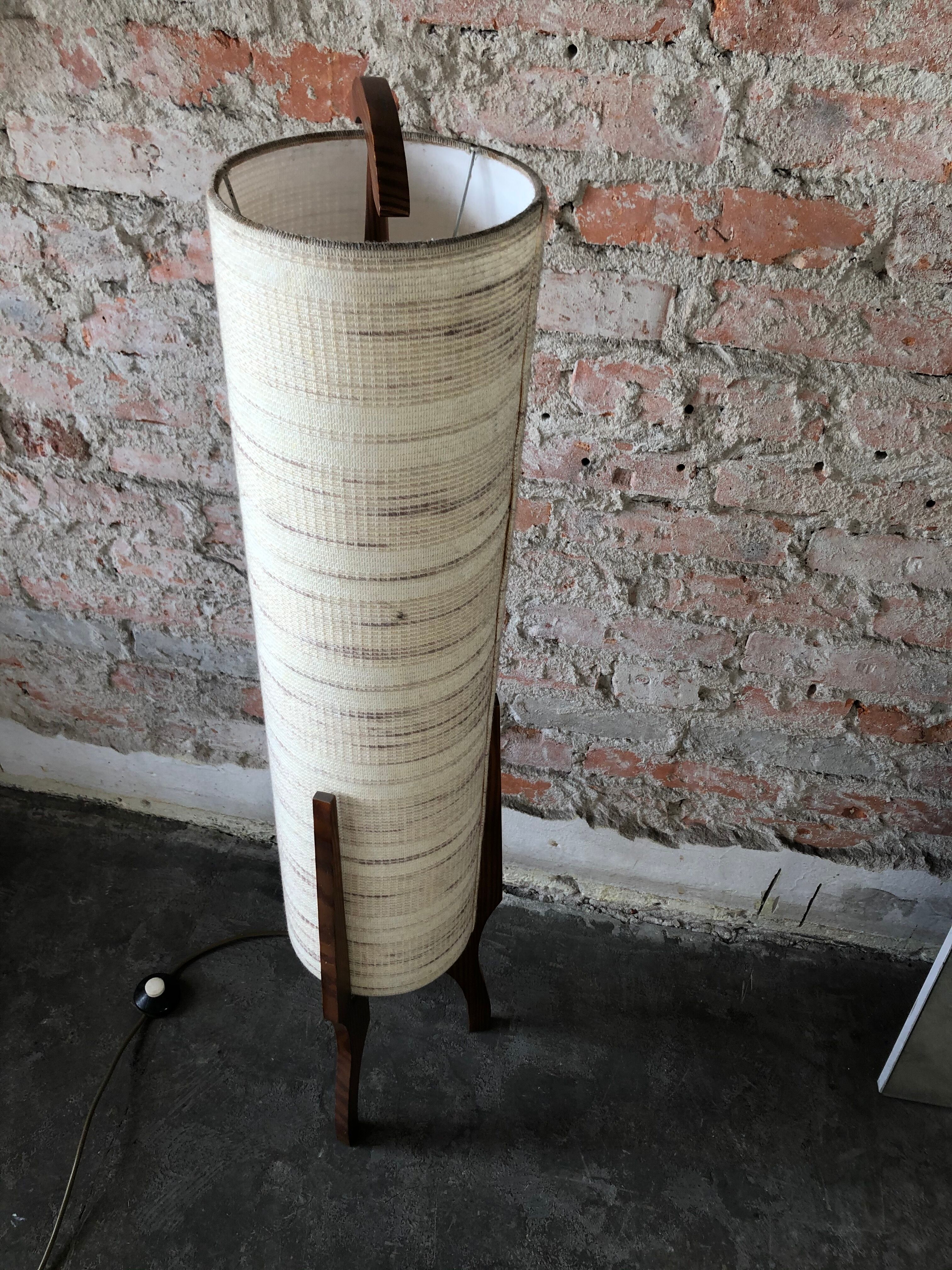 Atomic mid-century teak tripod floor lamp, 1960s