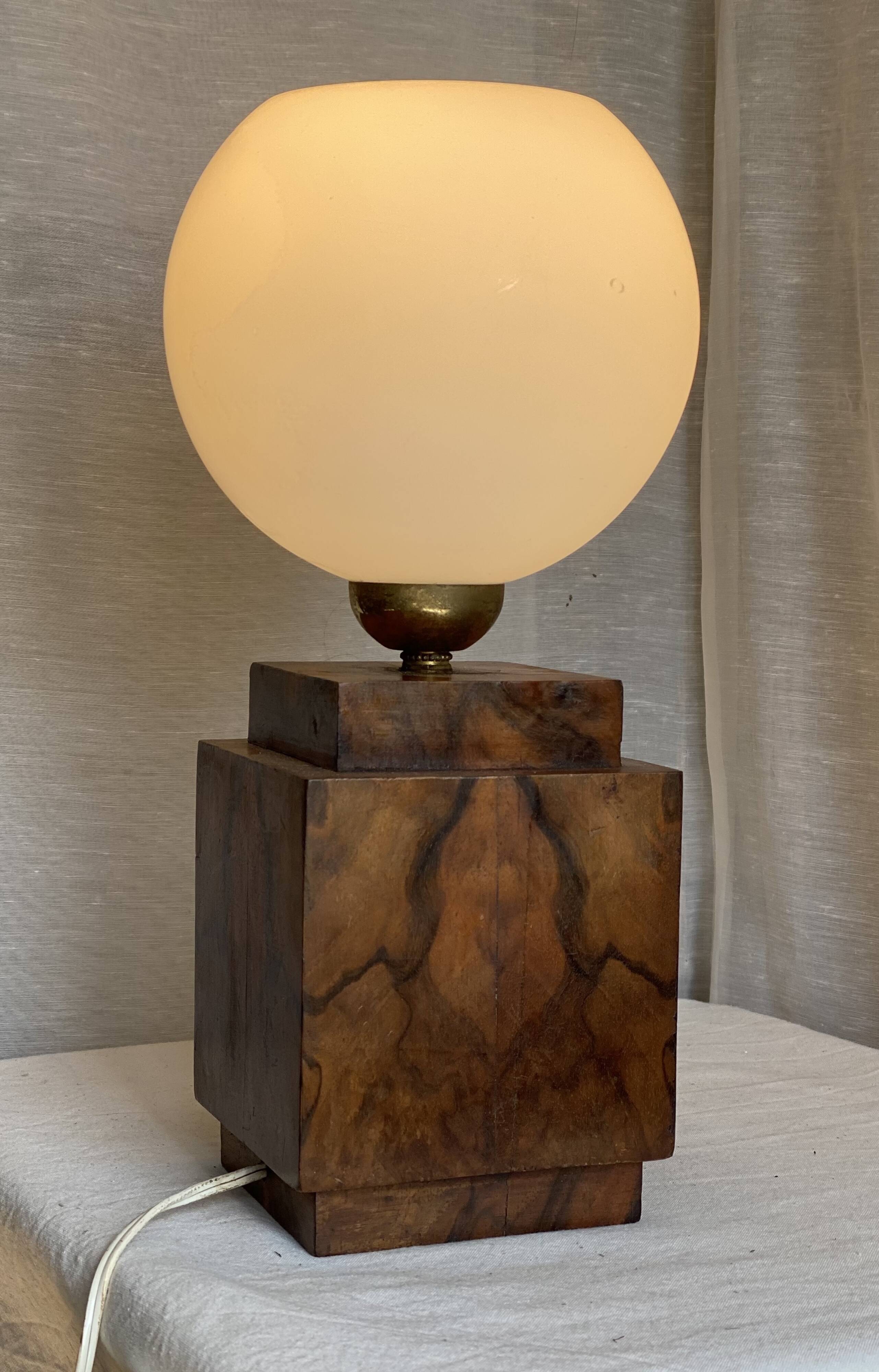 Art Deco lamp made of wood and opaline.