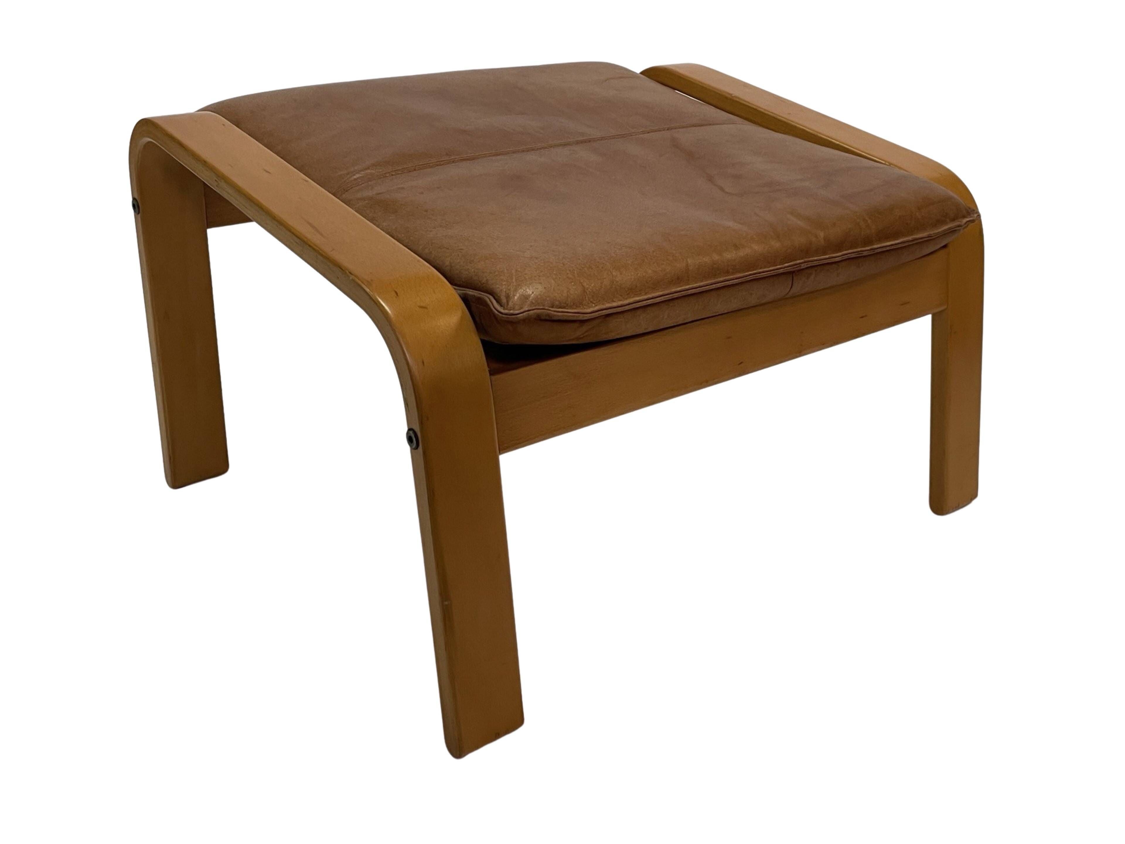 Vintage IKEA Poang Tan Leather Cantilever  Footstool Ottoman Design