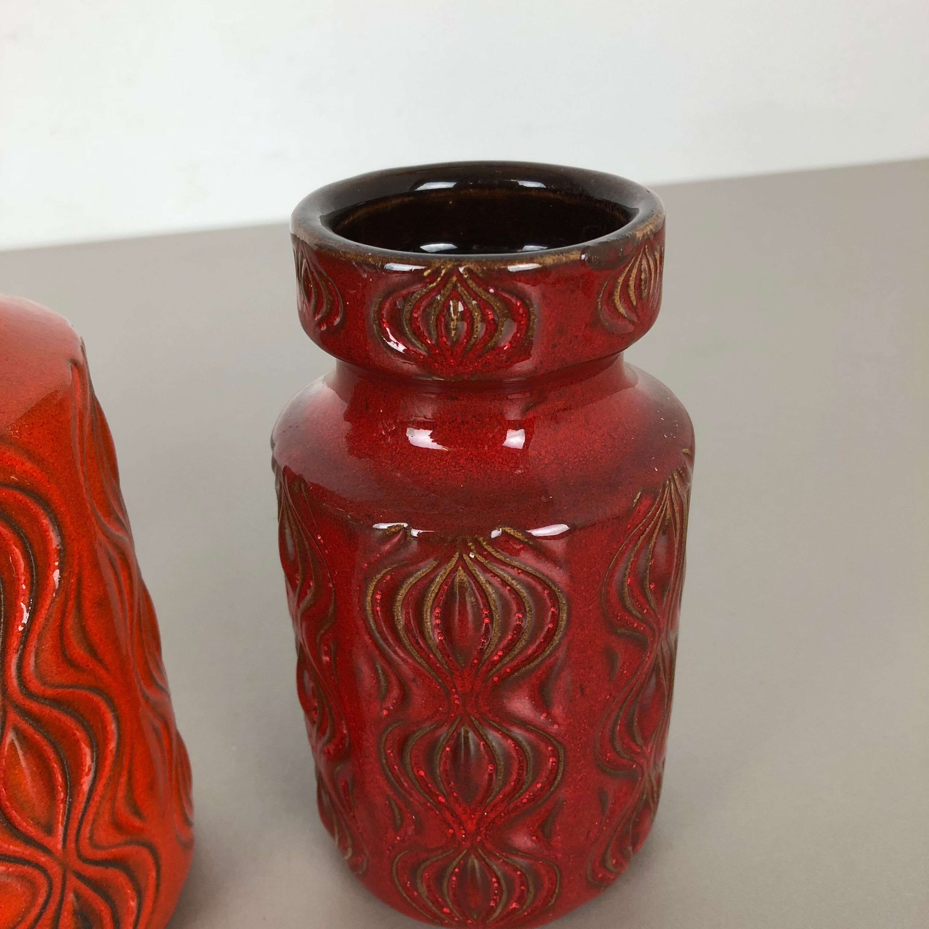 Set of three vintage pottery fat lava 'onion' vases made by Scheurich, Germany