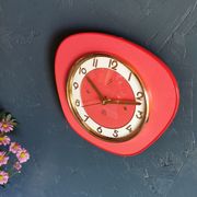 Horloge formica vintage pendule murale silencieuse trapèze "SMI rouge"