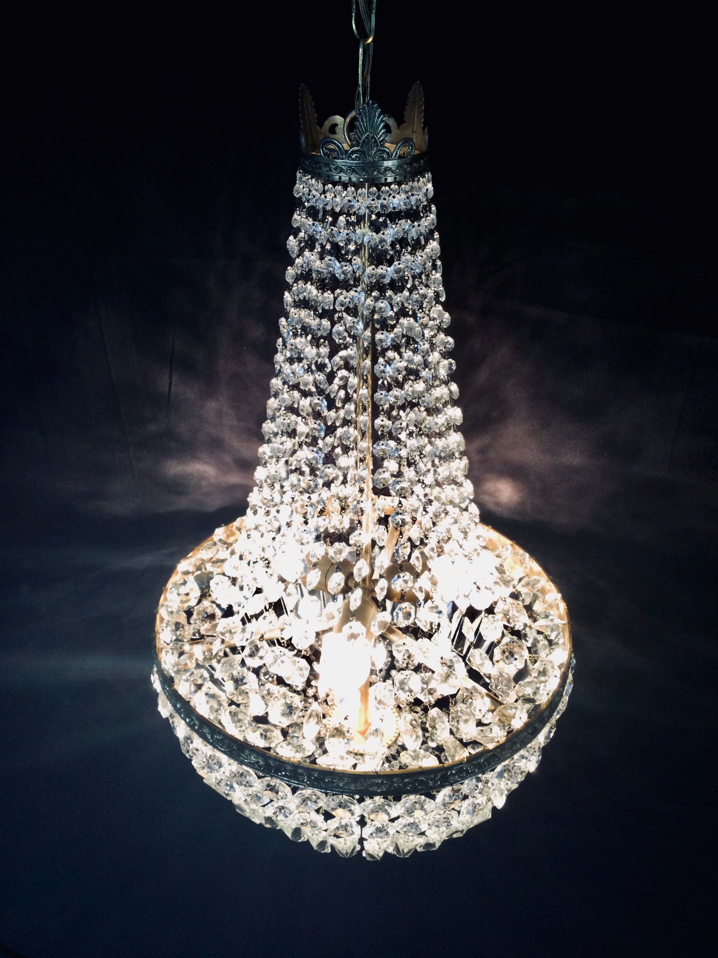 Bronze and crystal hot air balloon chandelier