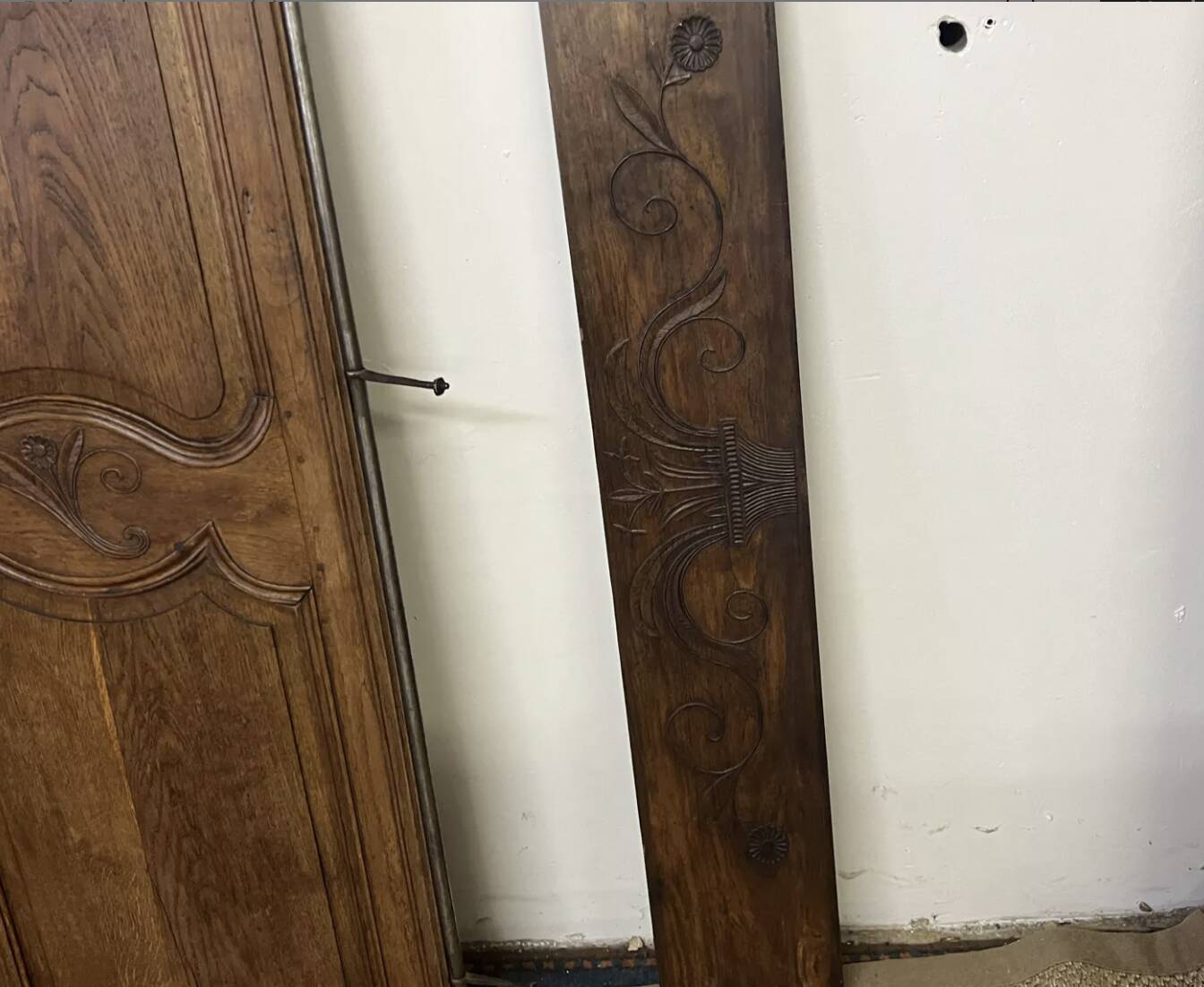 Pair of antique wardrobe doors and crosspiece