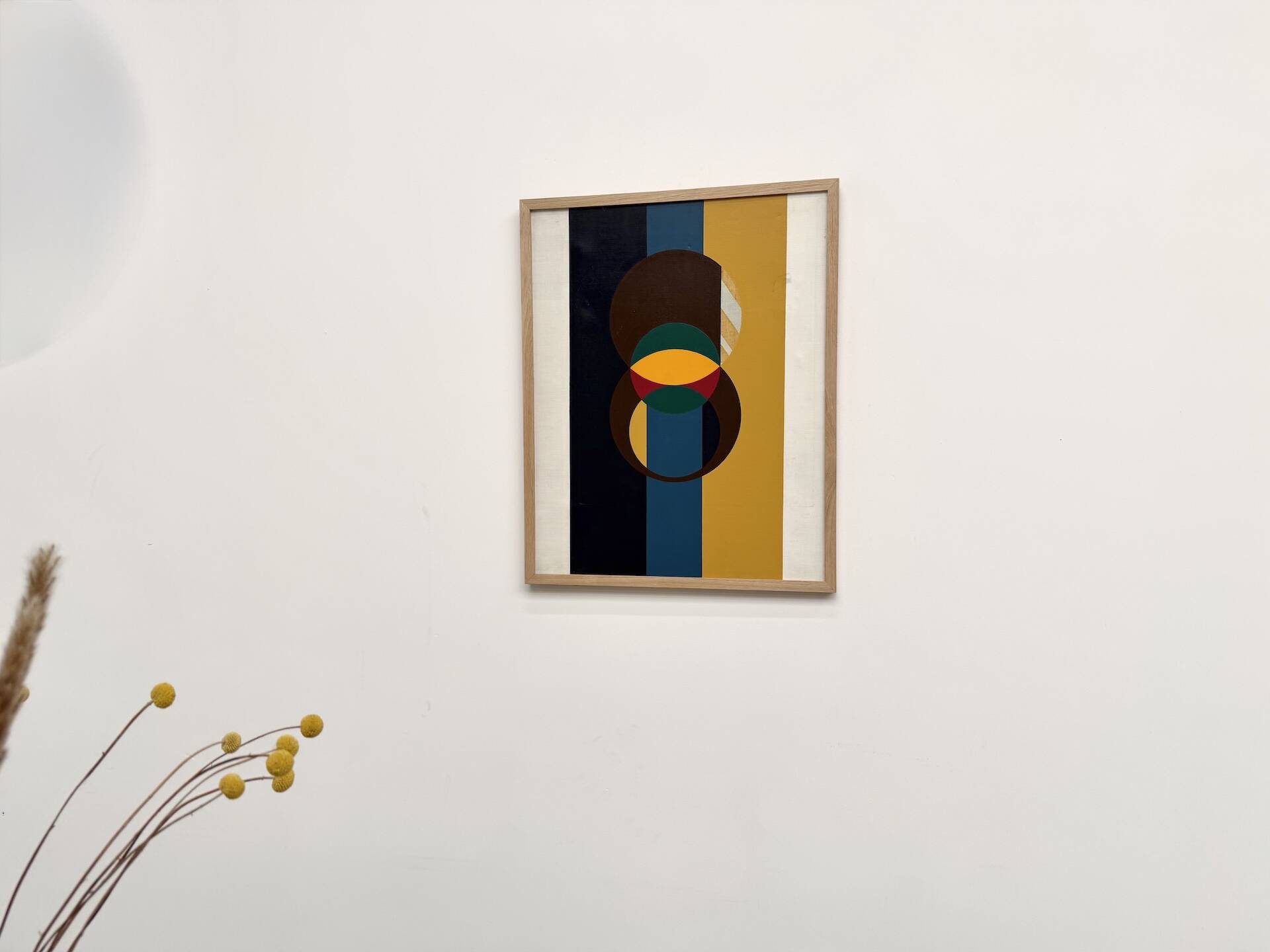 Composition with circles and vertical bands, oil on canvas.