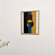 Composition aux cercles et bandes verticales, huile sur toile