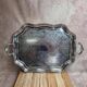 Large silver-plated serving tray – Rococo decoration & shell handles