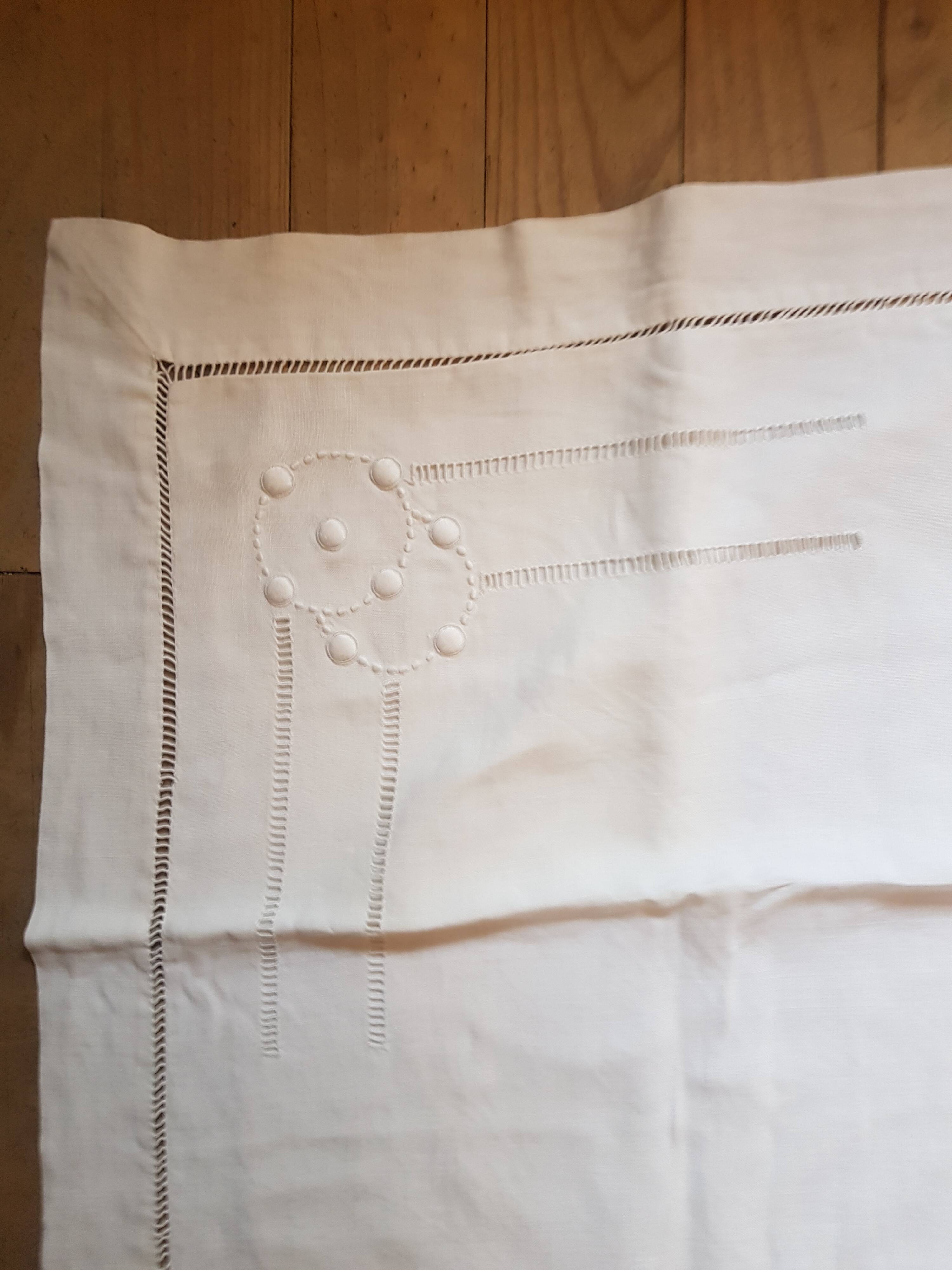 Hand embroidered linen pillowcase