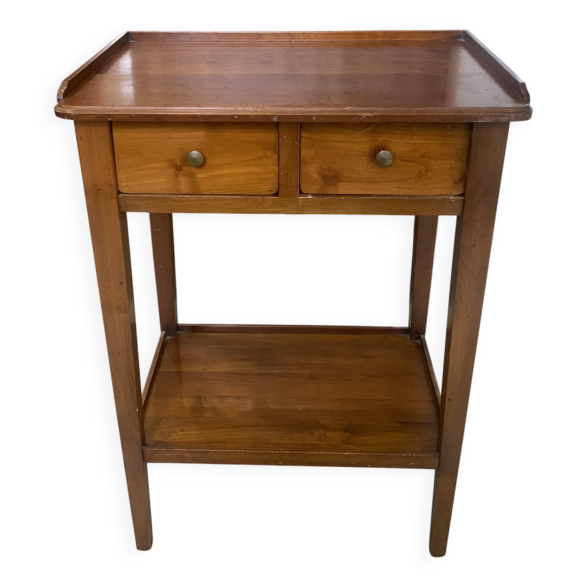 Table d’appoint 2 tiroirs merisier 1950