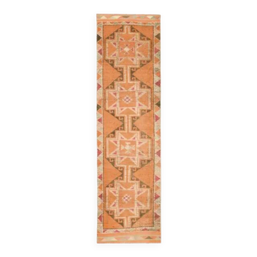 1970s Vintage Turkish Oushak Handmade Orange Runner Rug 86x367