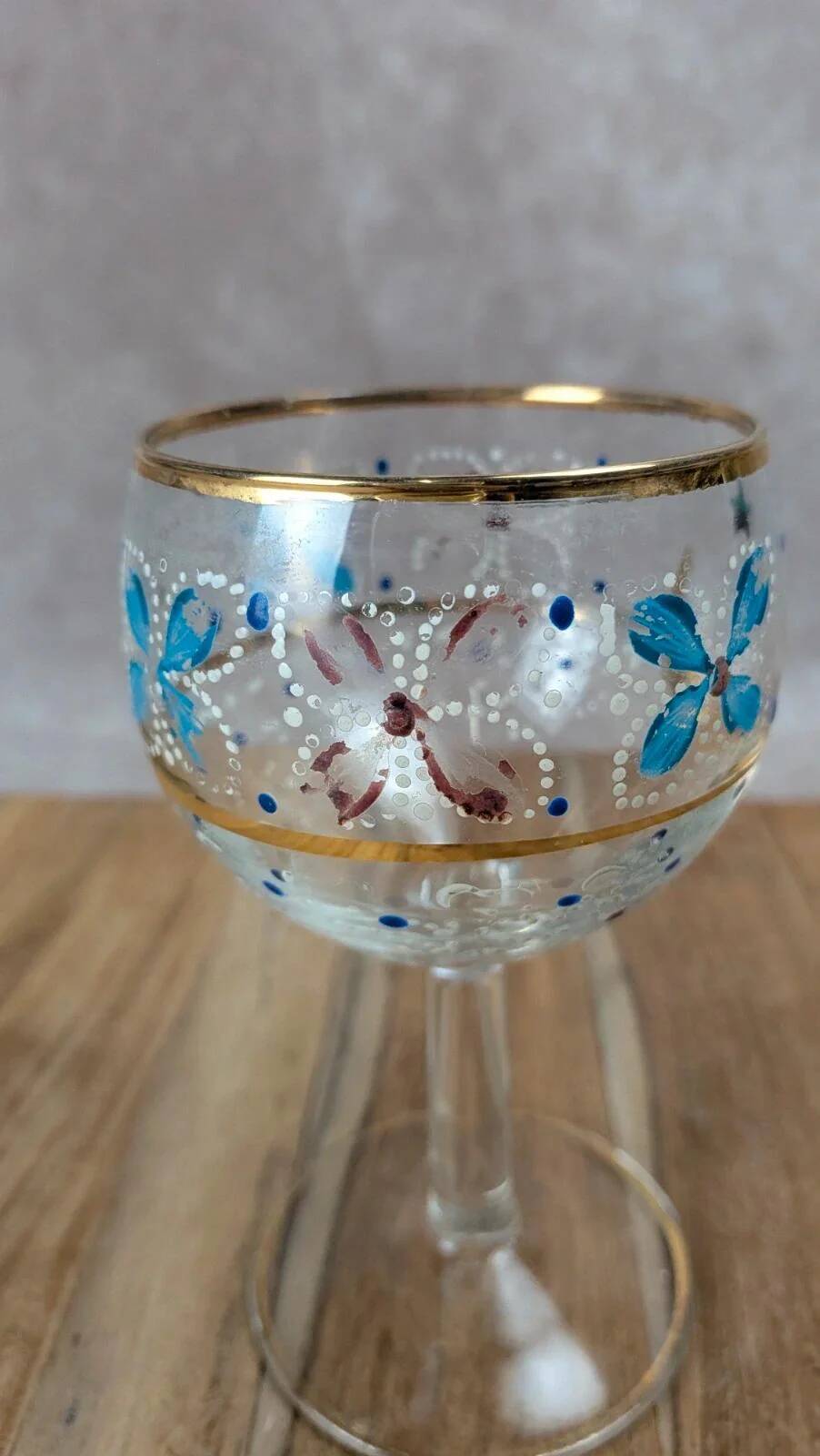 Verre à pied vintage décor peint France années 50