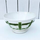 Large earthenware bowl with vintage green geometric decor