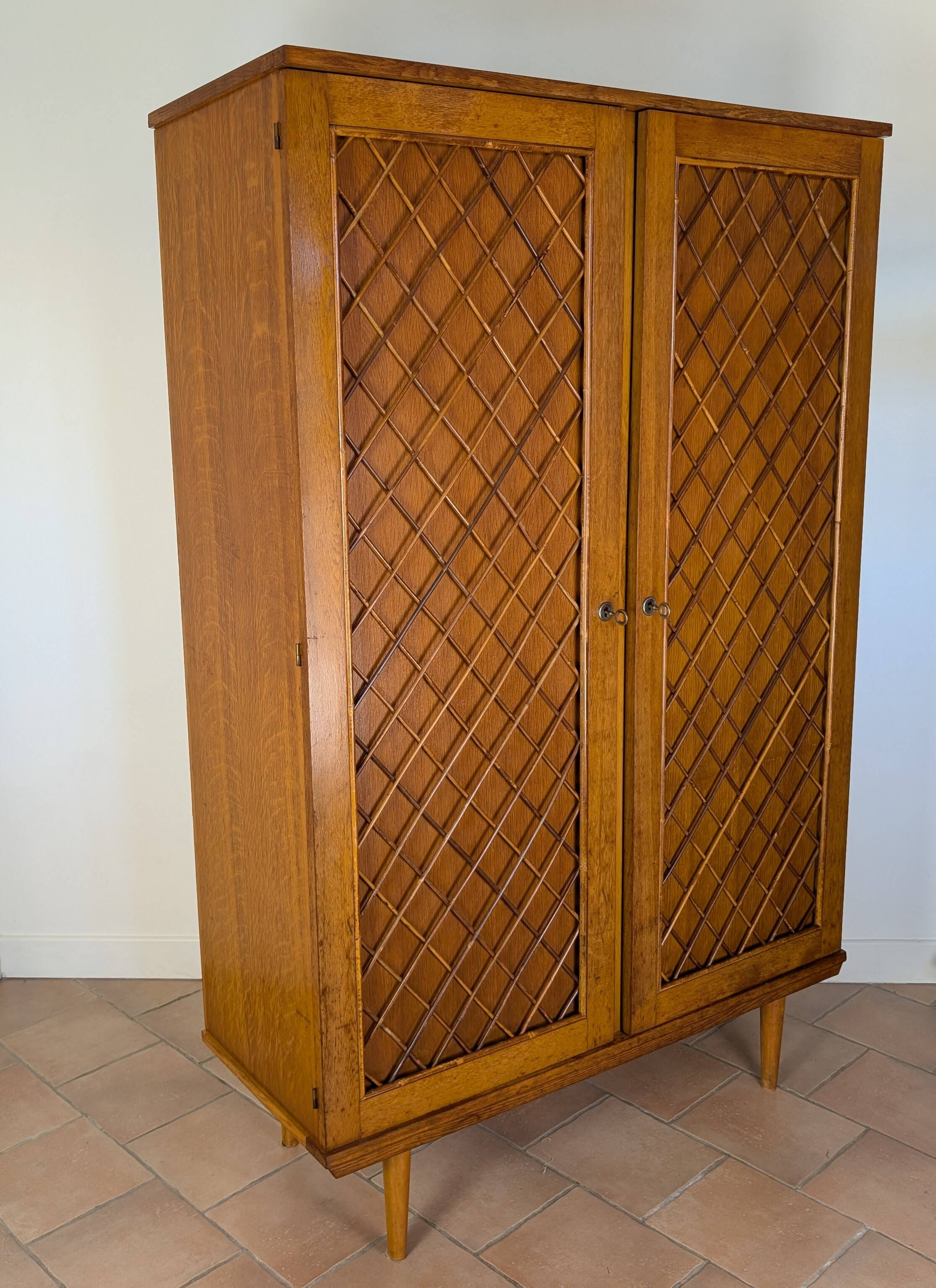 Wood and rattan wardrobe 60'