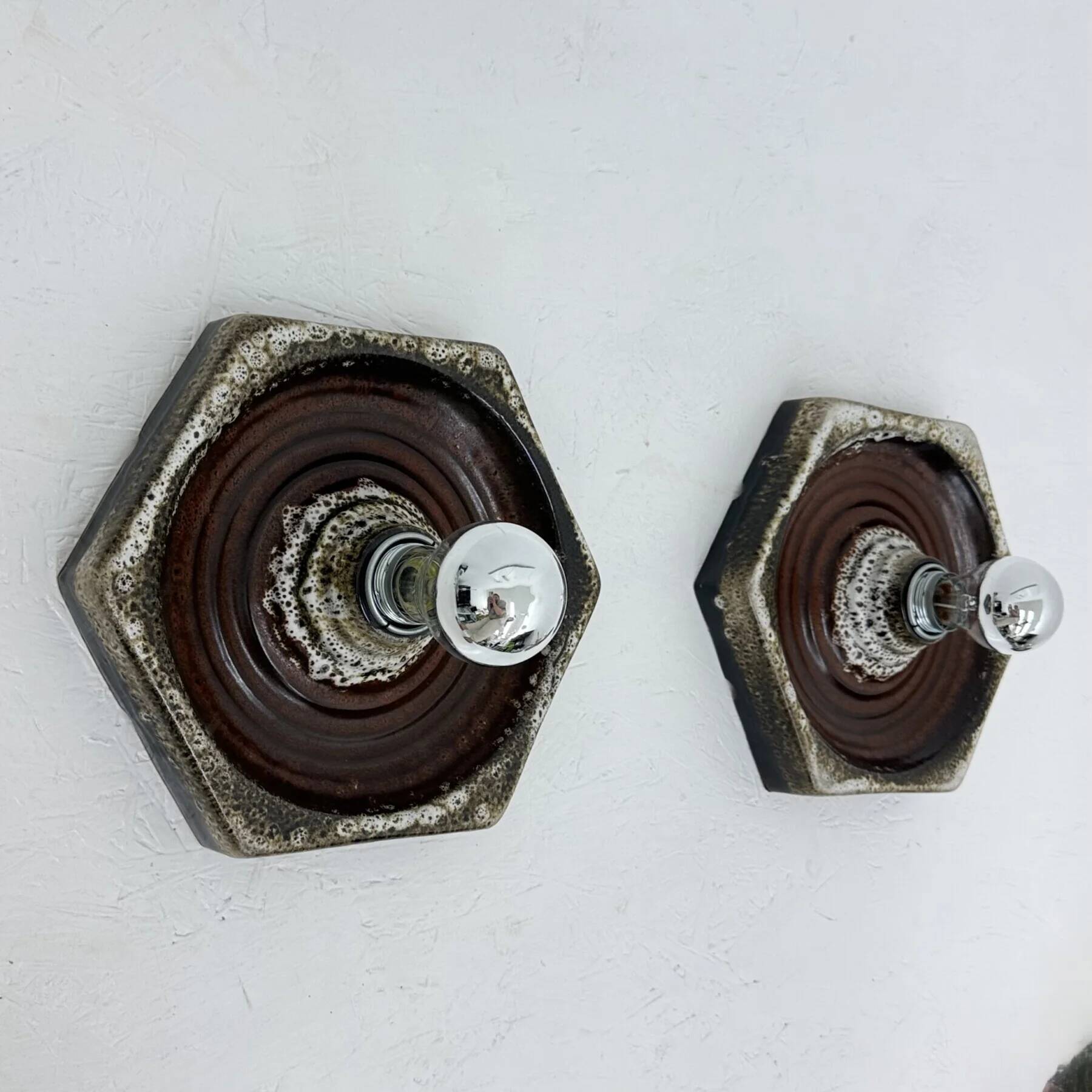 Set of 8 brown ceramic wall lamps, 1970s