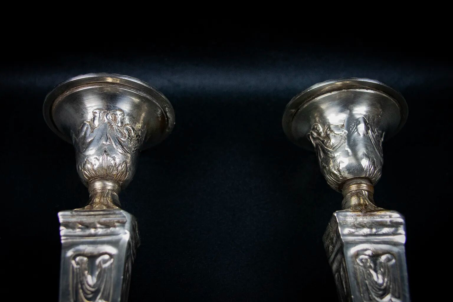 Pair of Neoclassical Victorian Silver Plated Candlesticks