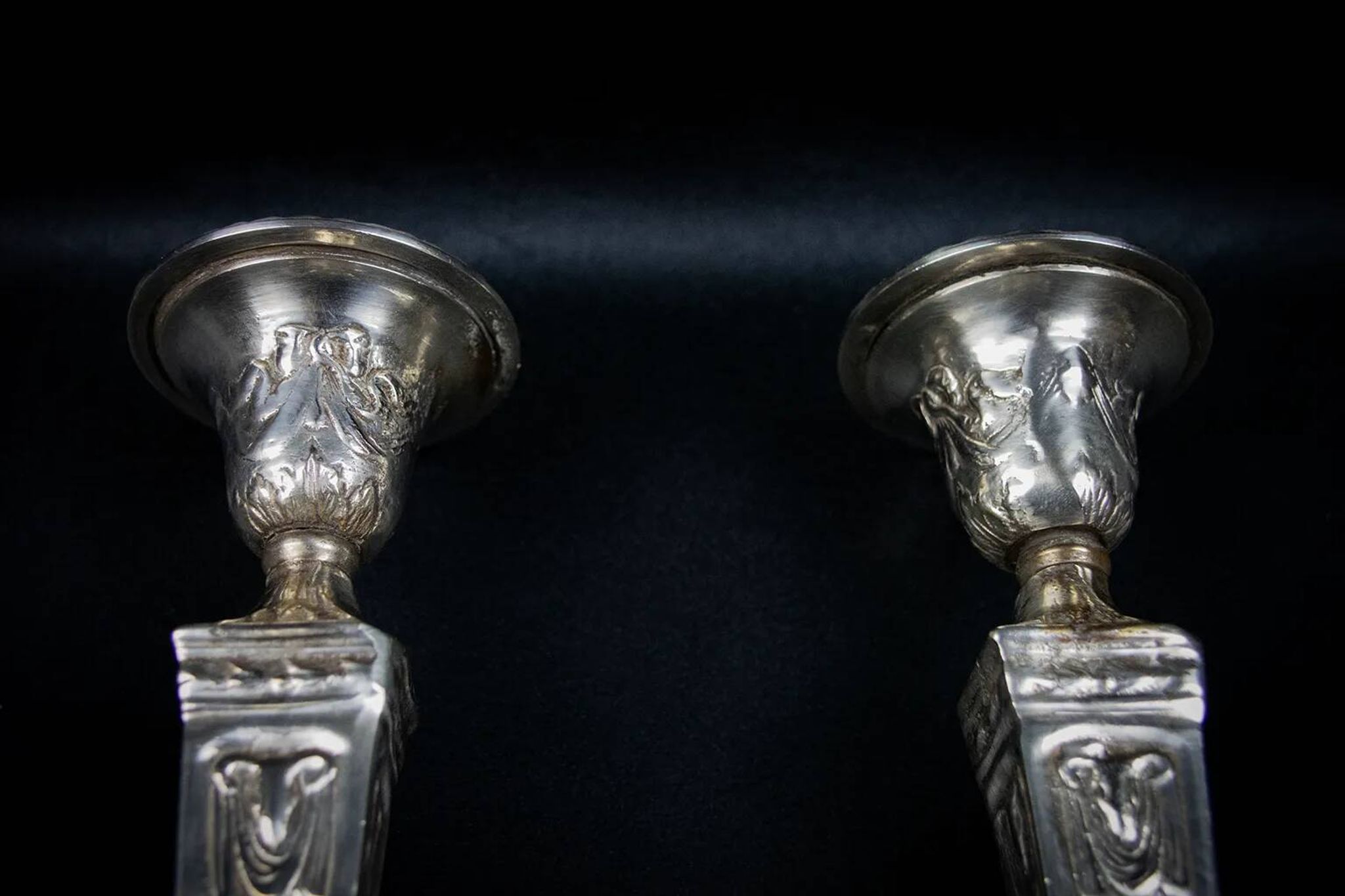 Pair of Neoclassical Victorian Silver Plated Candlesticks