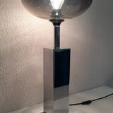 Chrome base lamp Transparent silver glass lampshade 1980 vintage