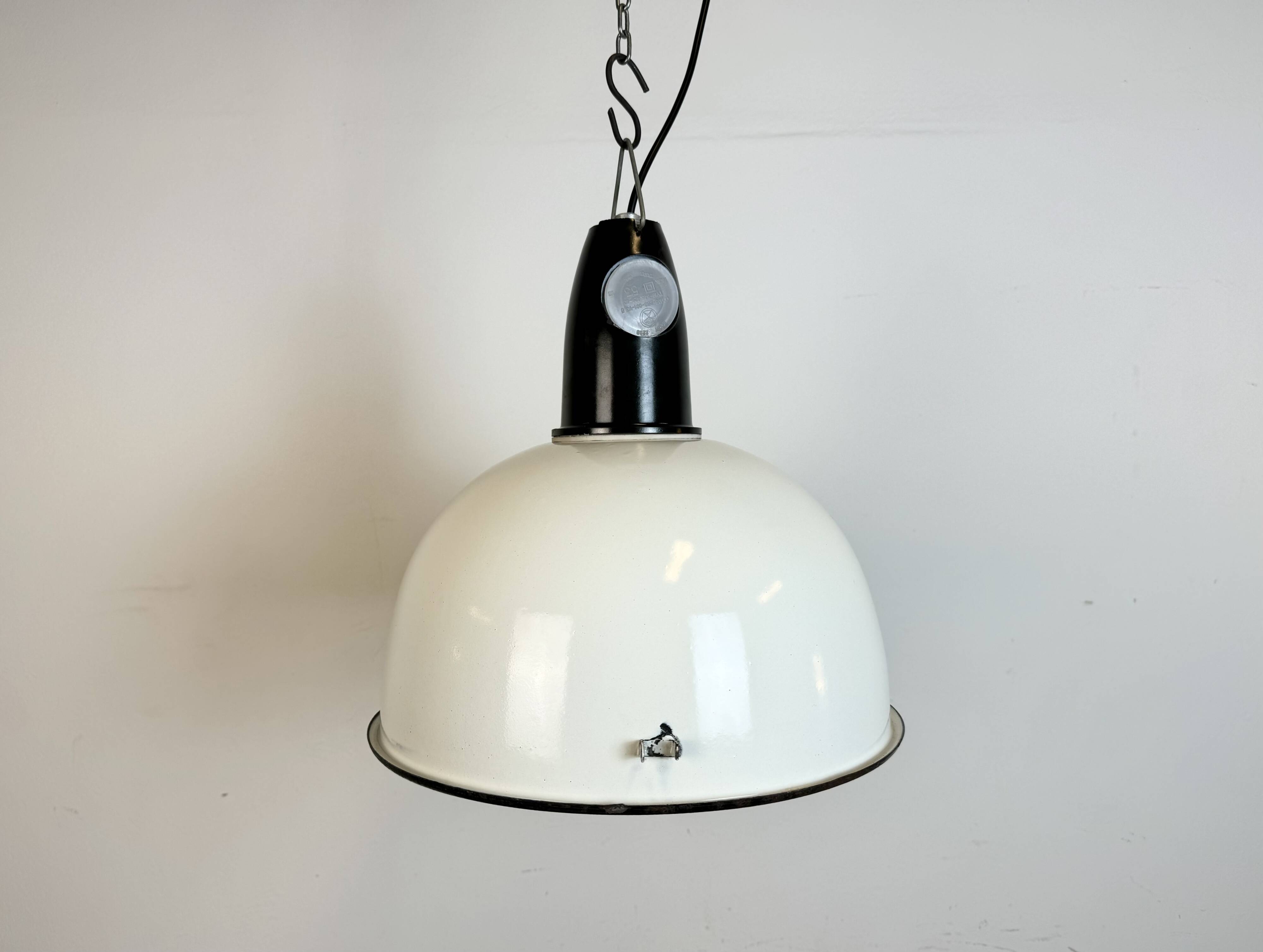 ndustrial Soviet White Enamel Pendant Lamp, 1960s