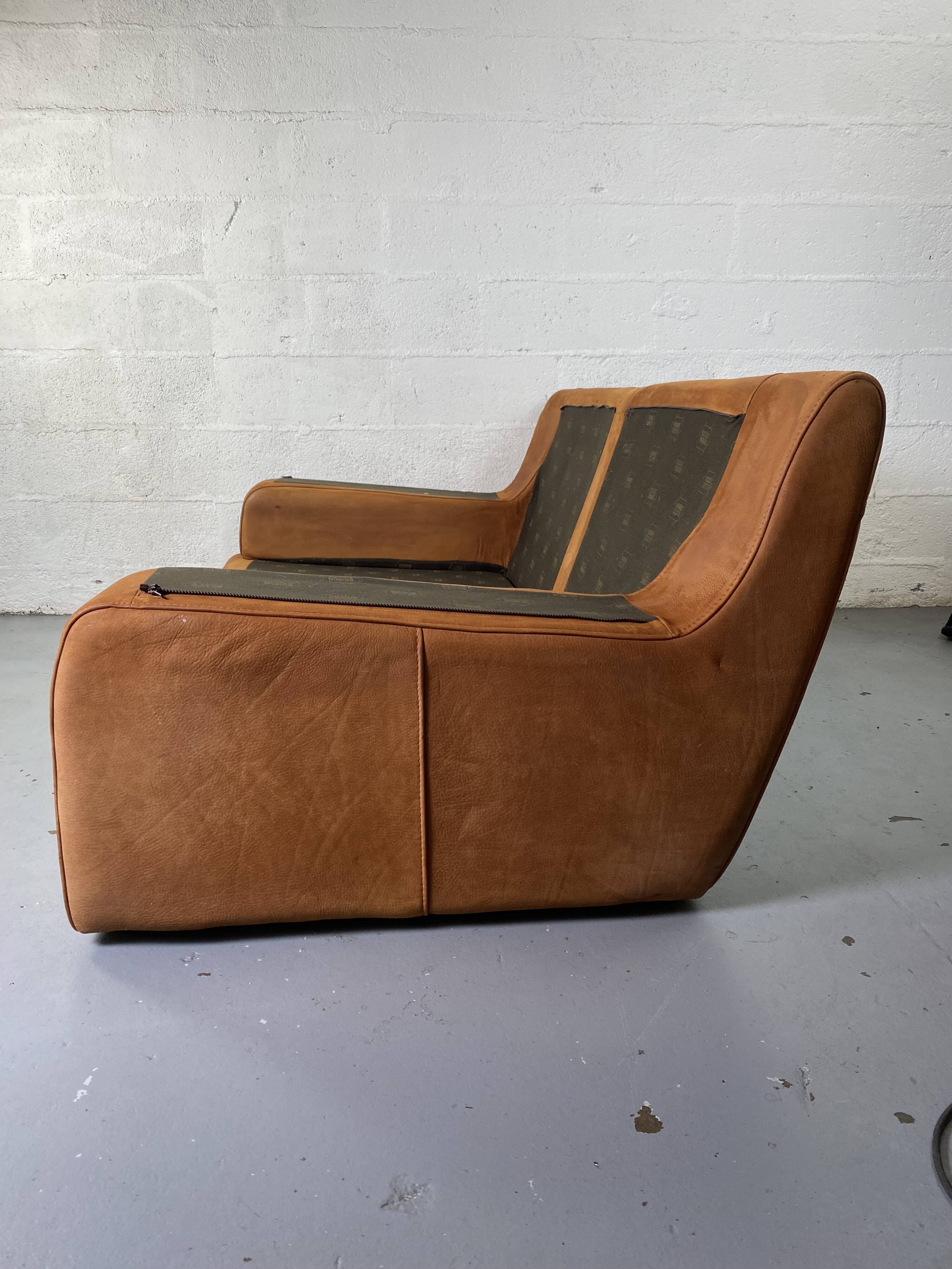 Roche-Bobois brown leather sofa