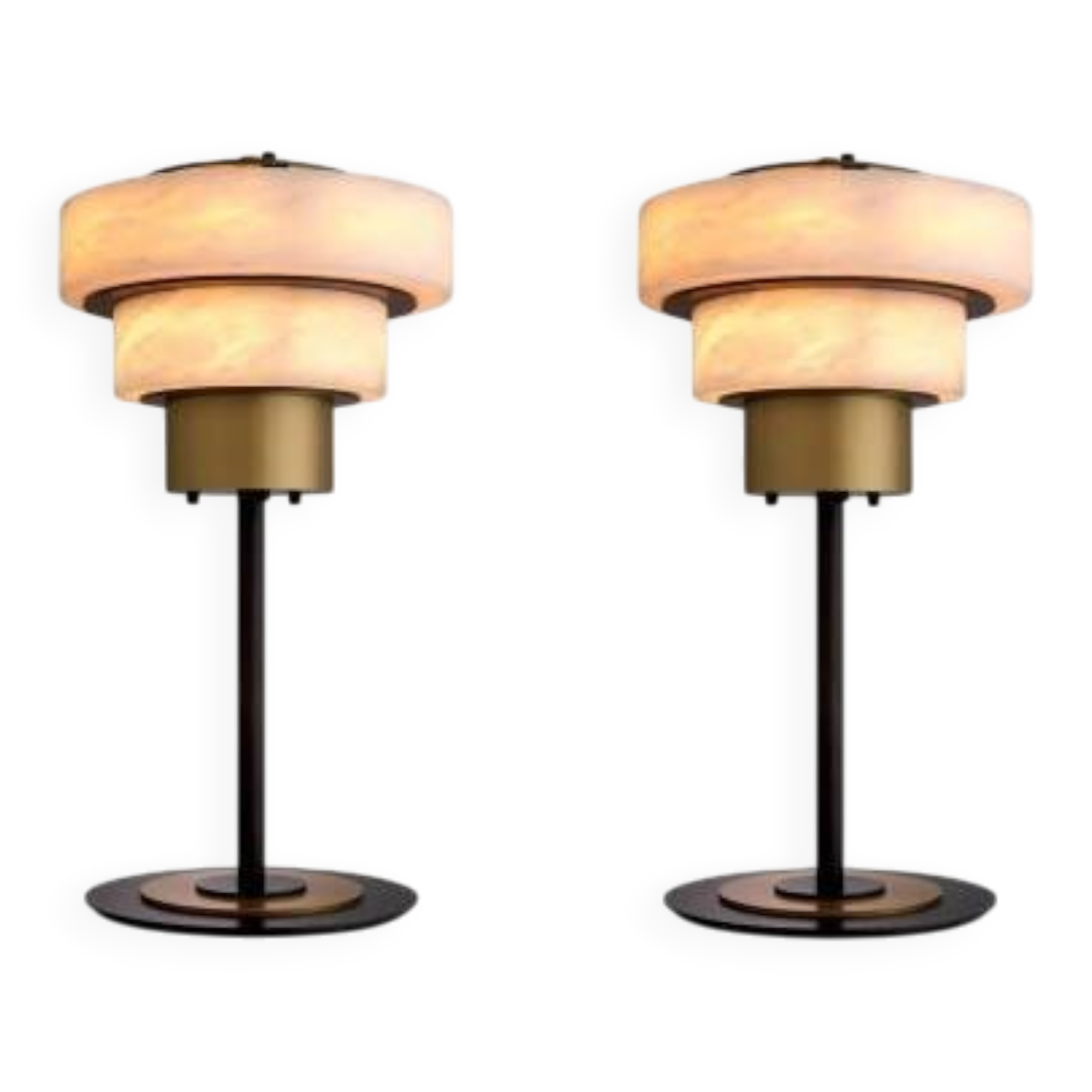 Pair of table lamps in patinated brass and alabaster.