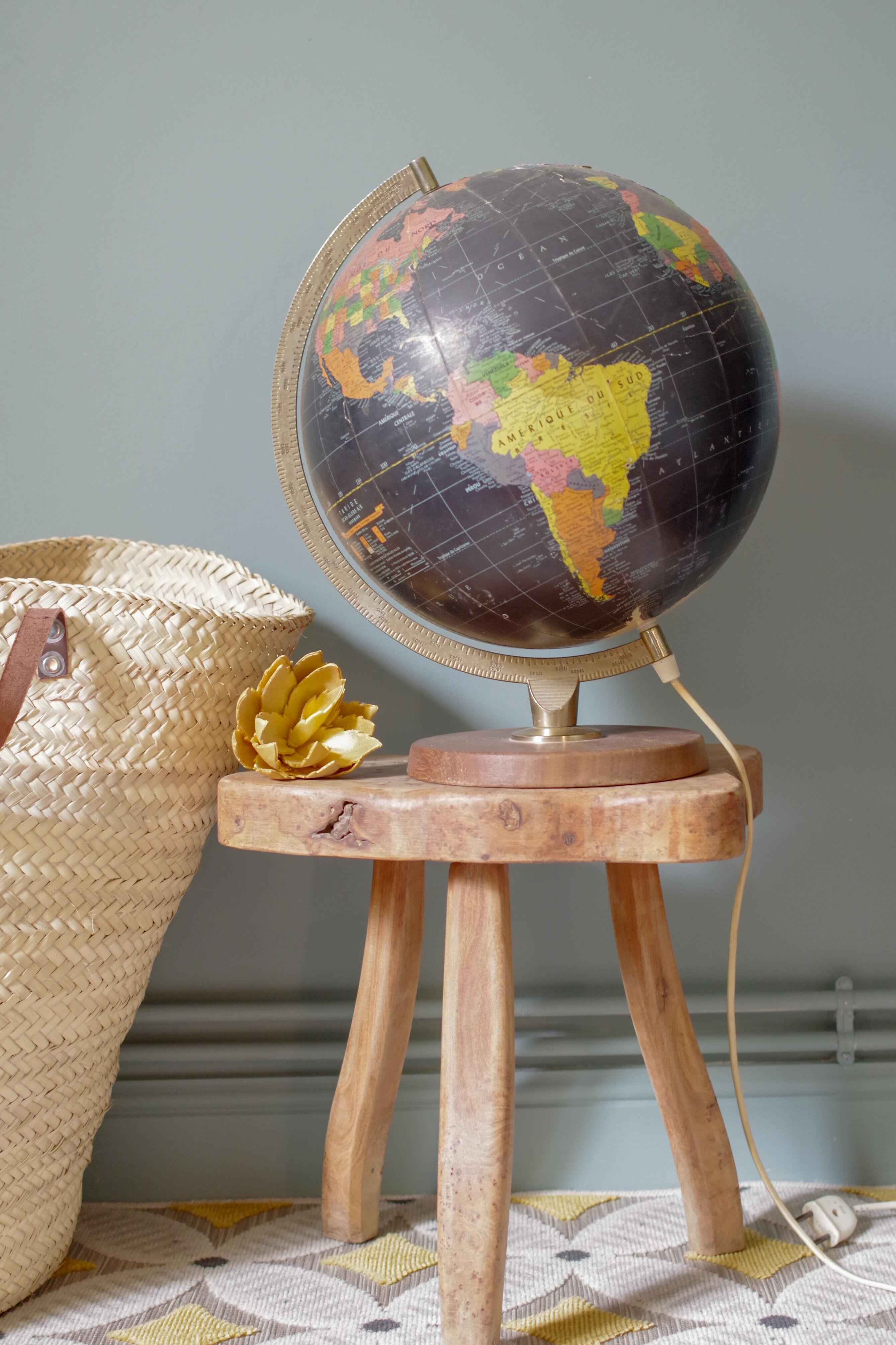 Black earth globe old wood base