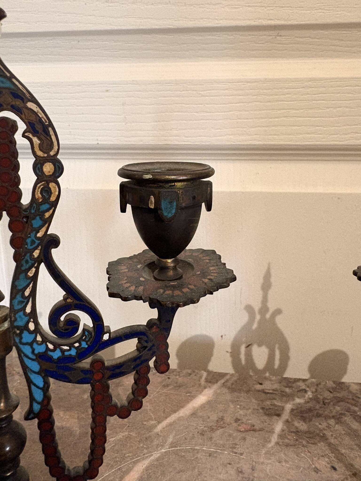 Pair of Candelabra Chandelier Champlevé Enamel Napoleon III Barbedienne