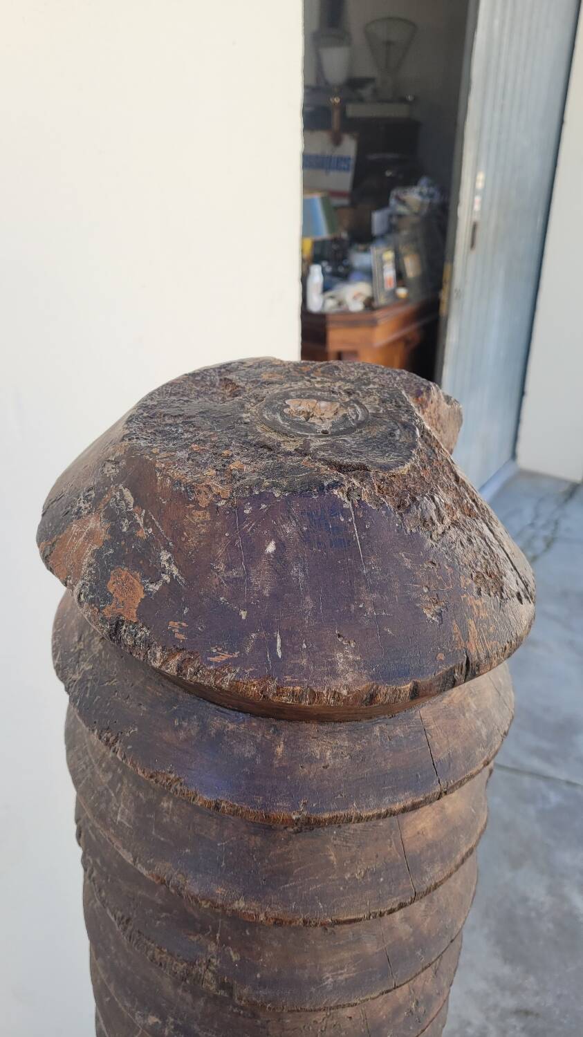 Old wooden press screw column 19th rustic folk art in oak